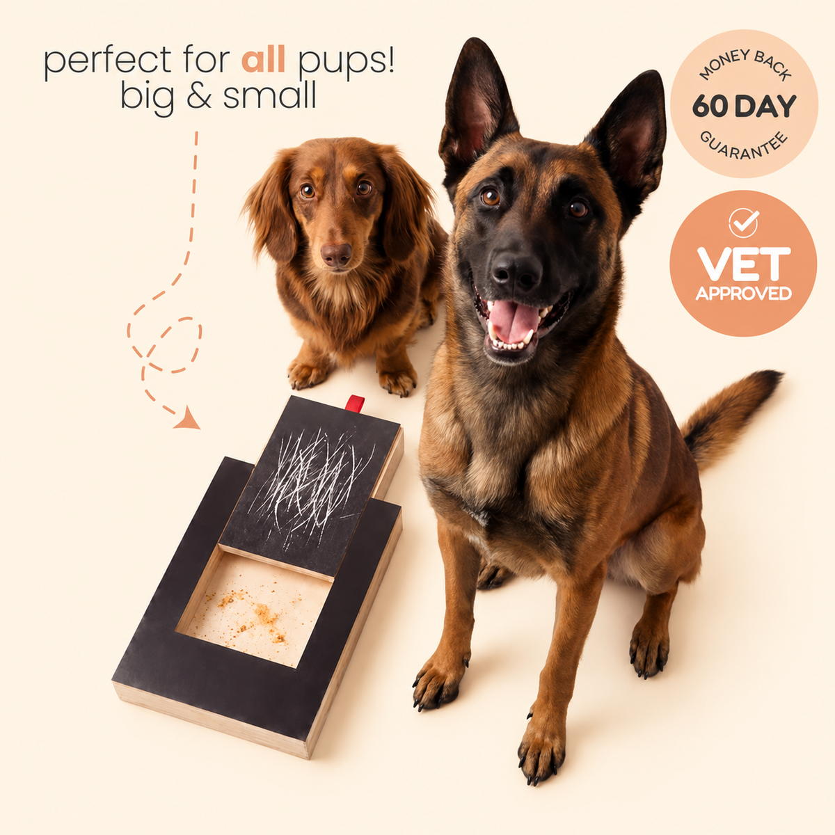 ScratchCalm scratch board is perfect for all pups big and small